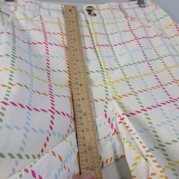 Modcloth Women's Wide Leg Pants 8 Ivory Linen Viscose Rainbow Plaid Preppy 306 - Picture 9 of 11